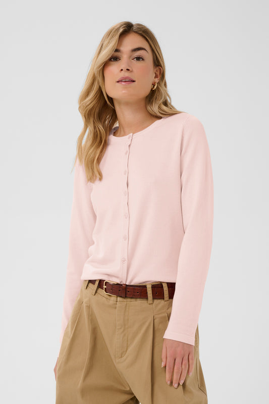 Mila Round Neck Cardigan | Chalk Pink