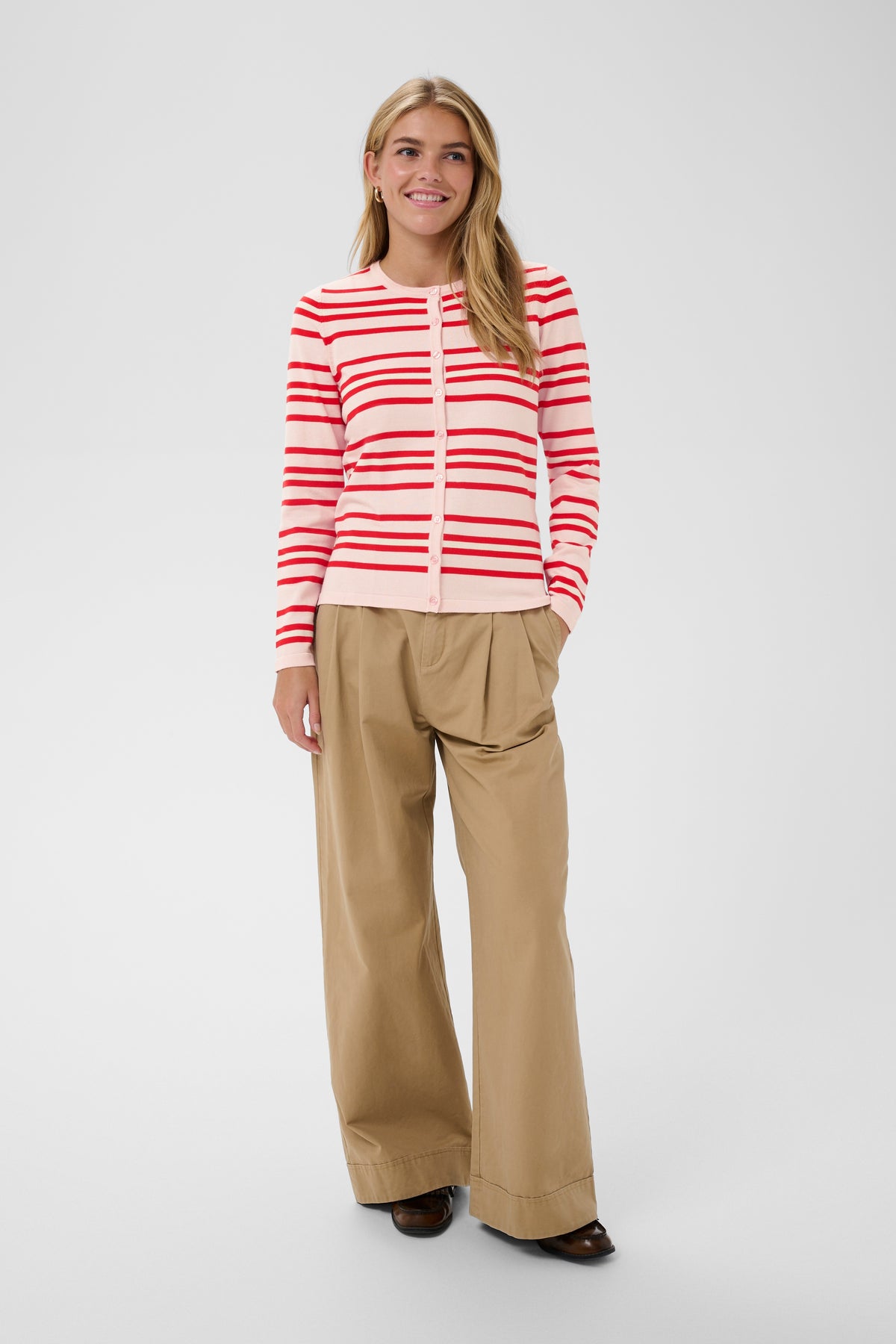 Pila Cardigan | Chalk Pink/Red Stripe