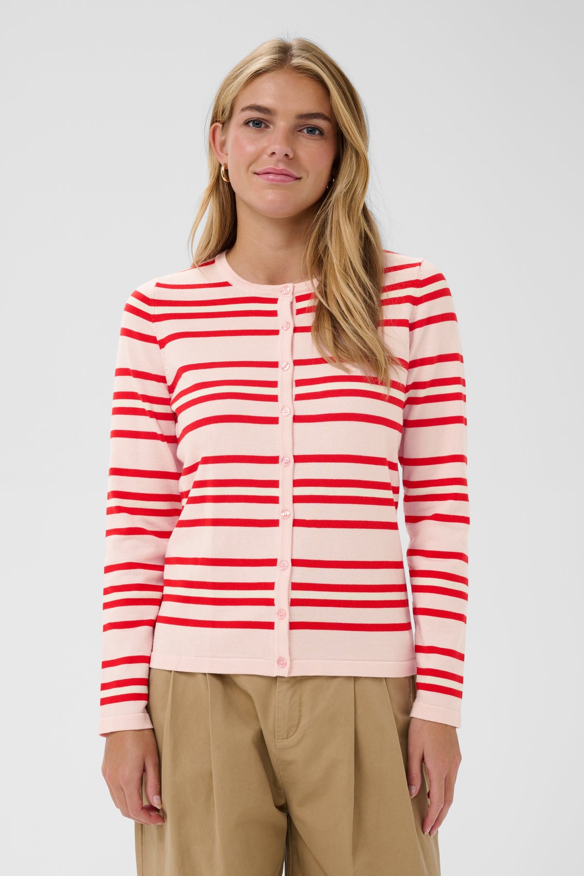 Pila Cardigan | Chalk Pink/Red Stripe