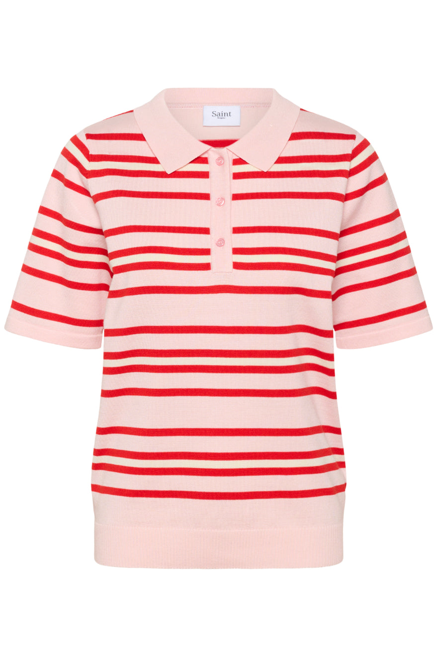 Pila Short Sleeve Polo Pullover | Chalk Pink/Red Stripe