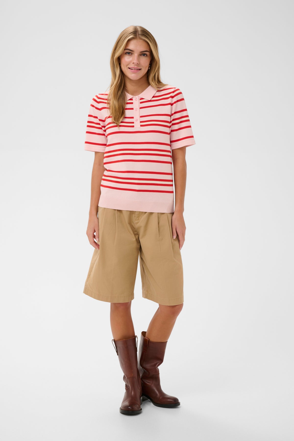 Pila Short Sleeve Polo Pullover | Chalk Pink/Red Stripe