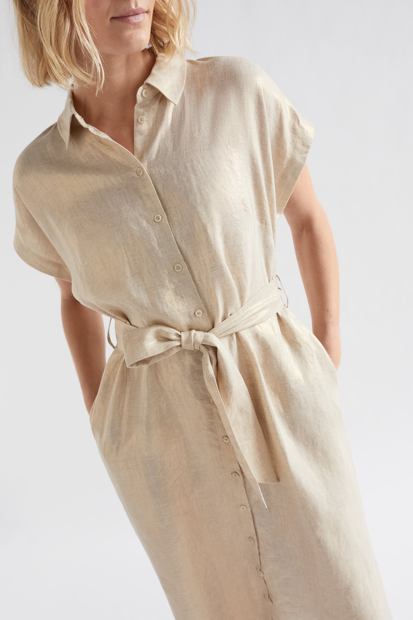 ELK Metalen Shirt Dress | Gold Linen