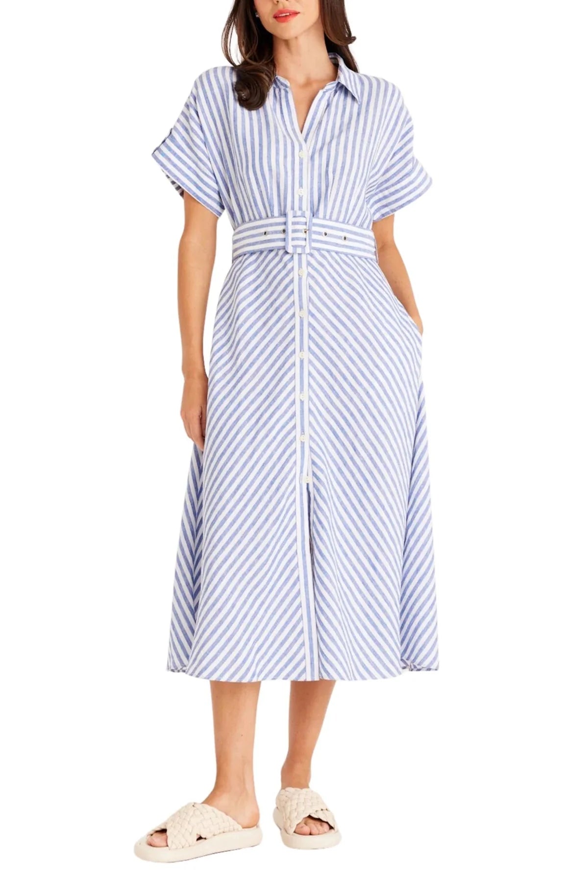 CABLE Aegean Linen Dress | Blue Stripe