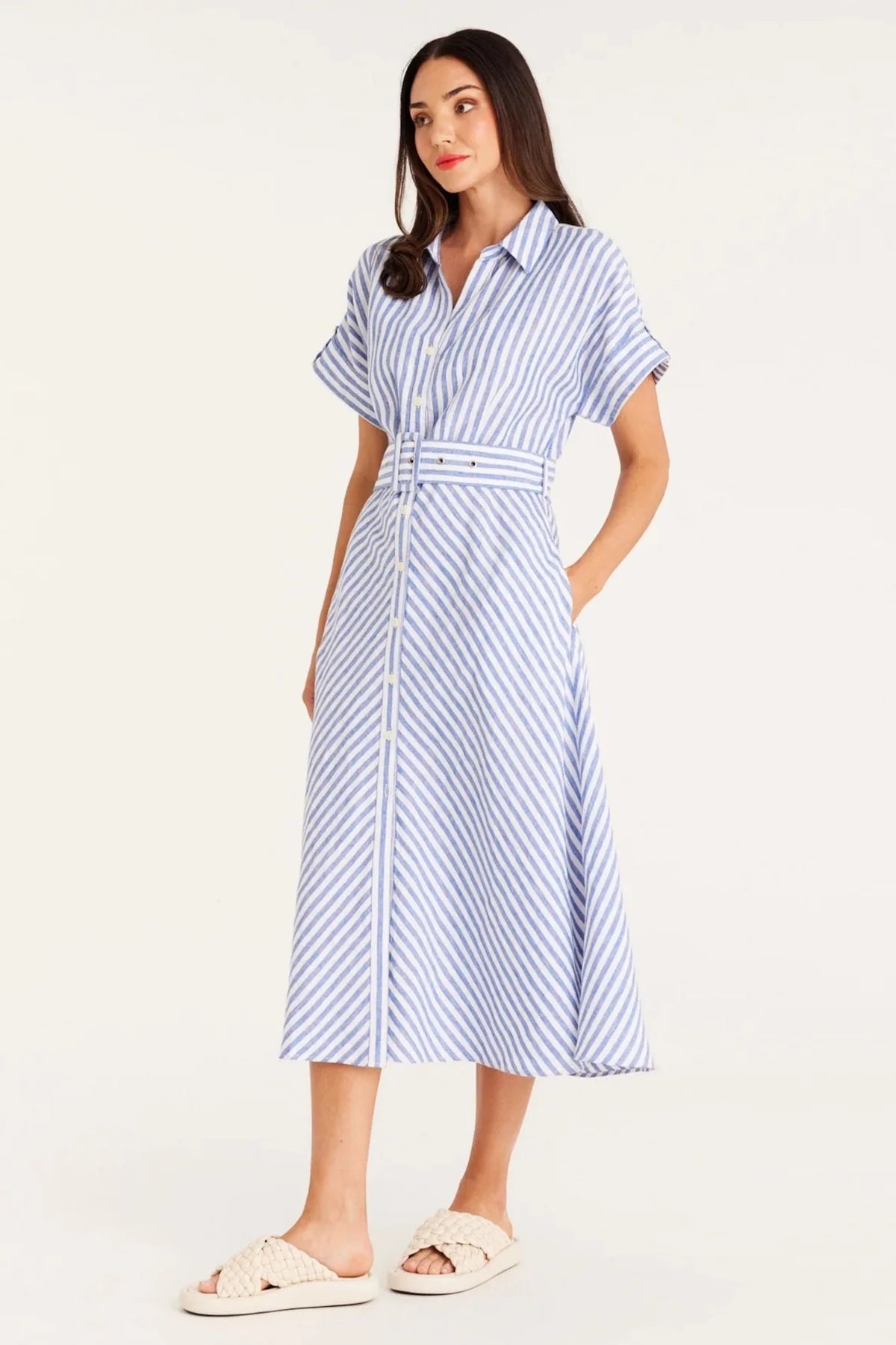 CABLE Aegean Linen Dress | Blue Stripe