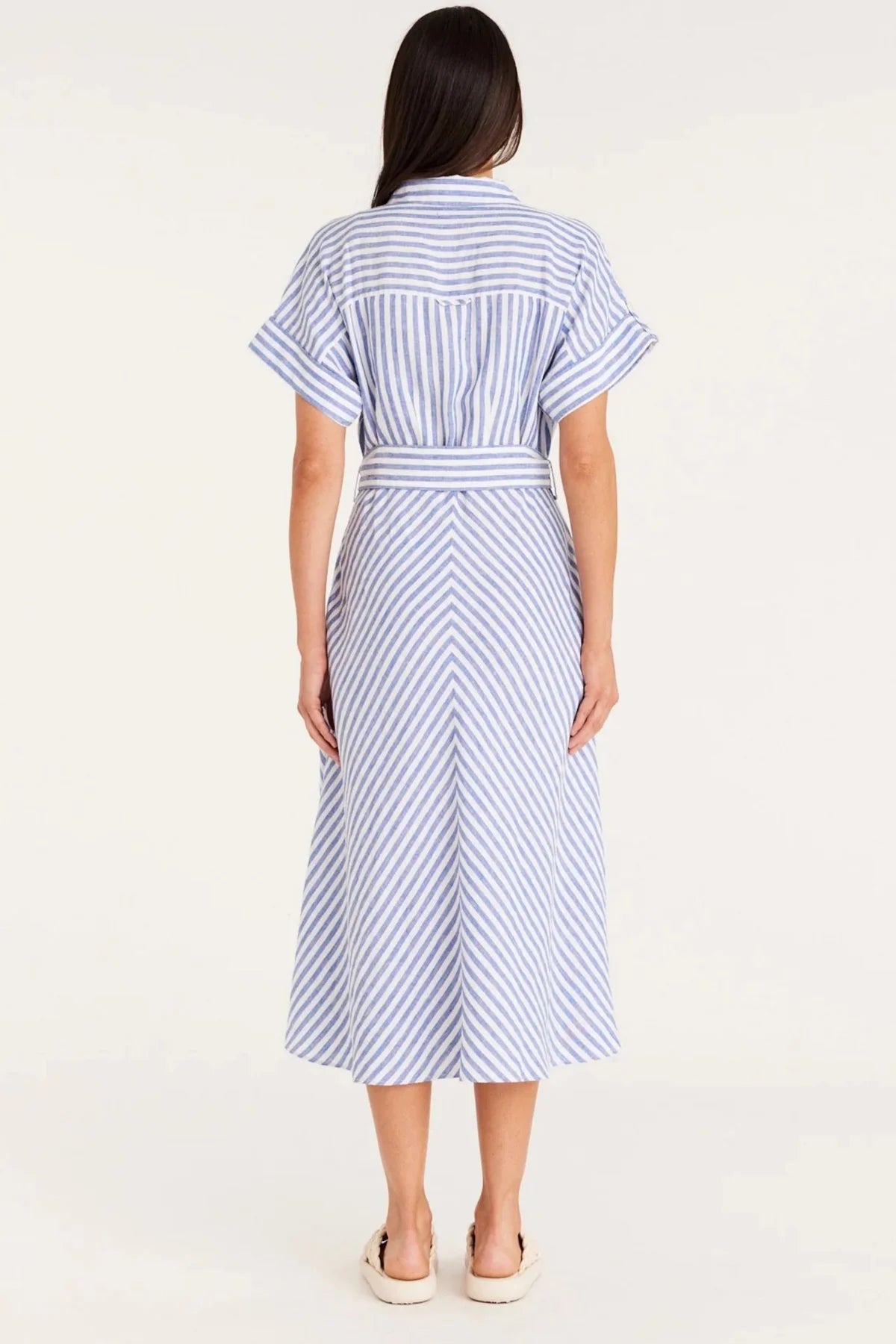 CABLE Aegean Linen Dress | Blue Stripe