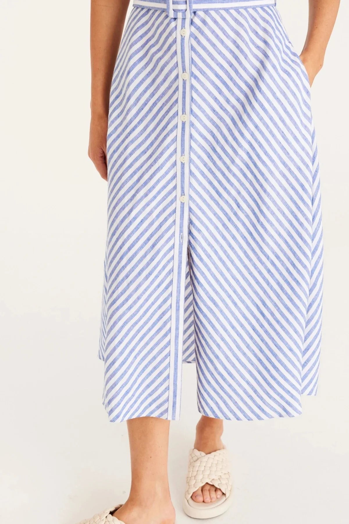 CABLE Aegean Linen Dress | Blue Stripe