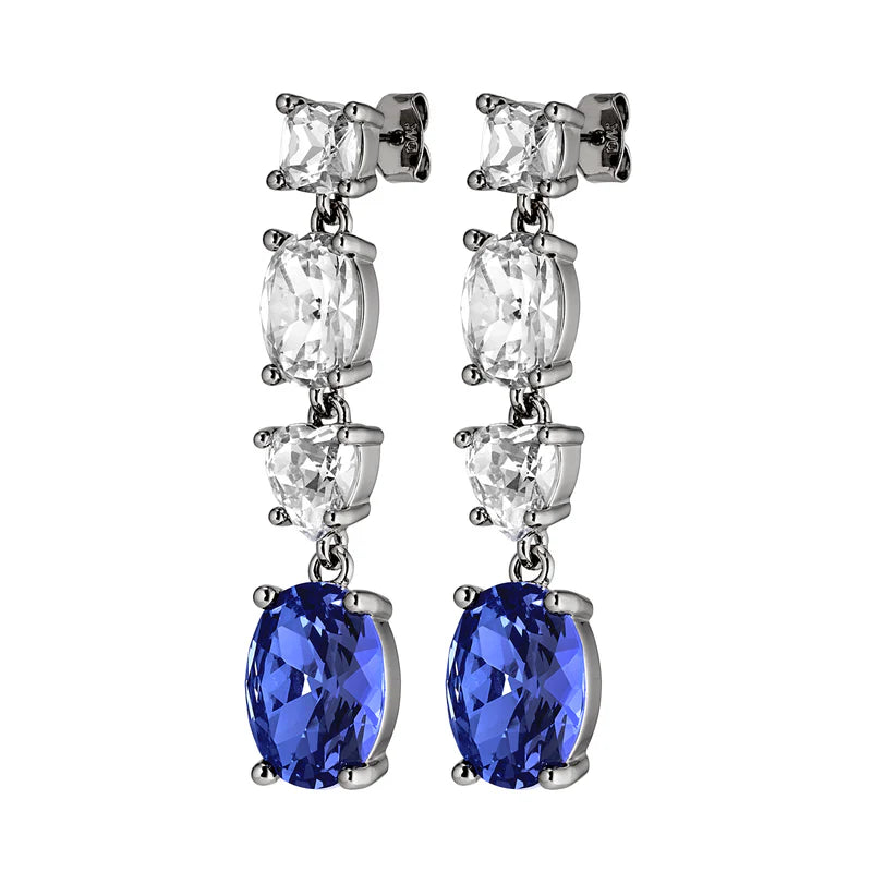 DYRBERG/KERN Carmen Shiny Silver Earrings | Sapphire / Crystal