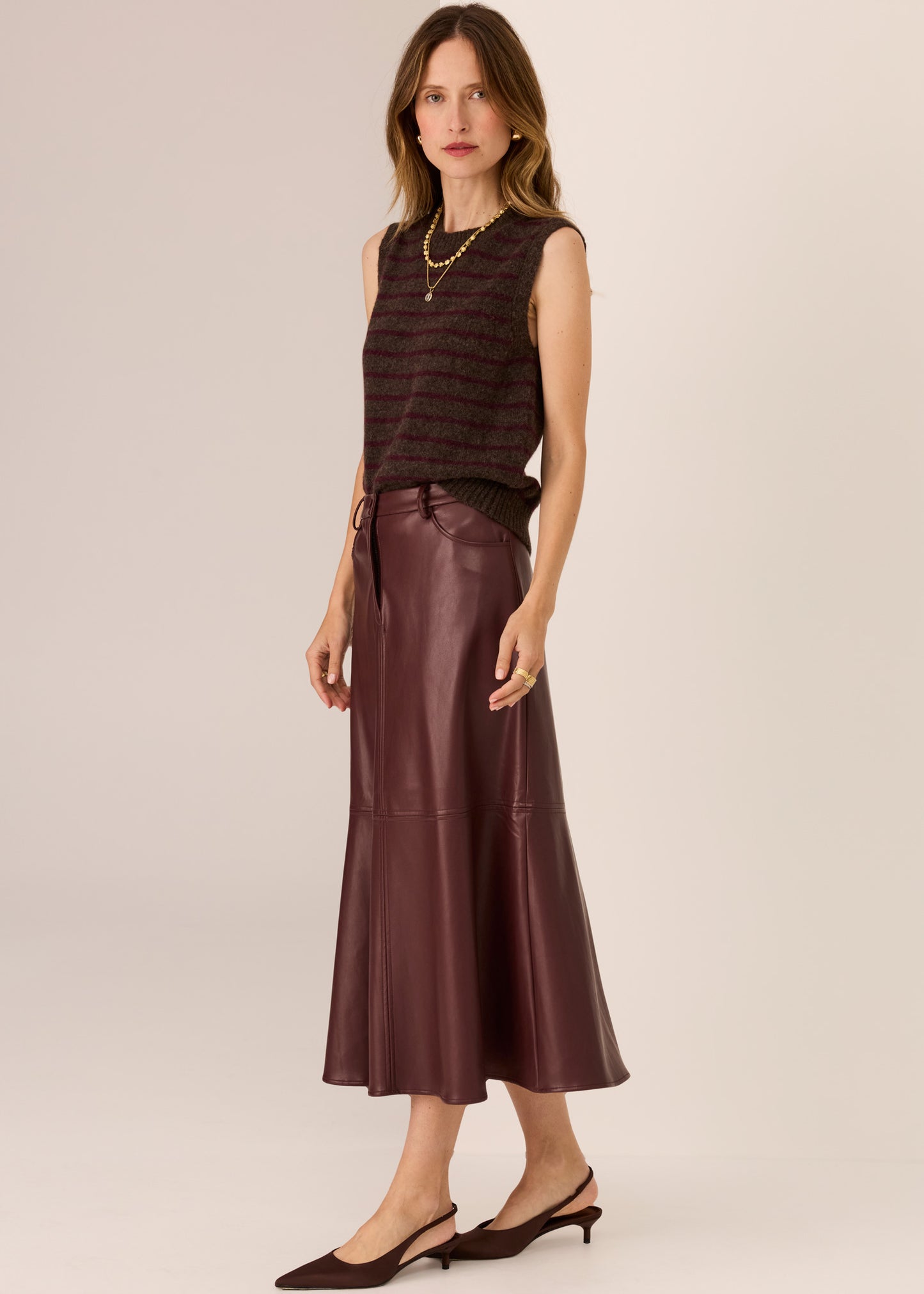 Carmel Striped Vest | Choc/Merlot