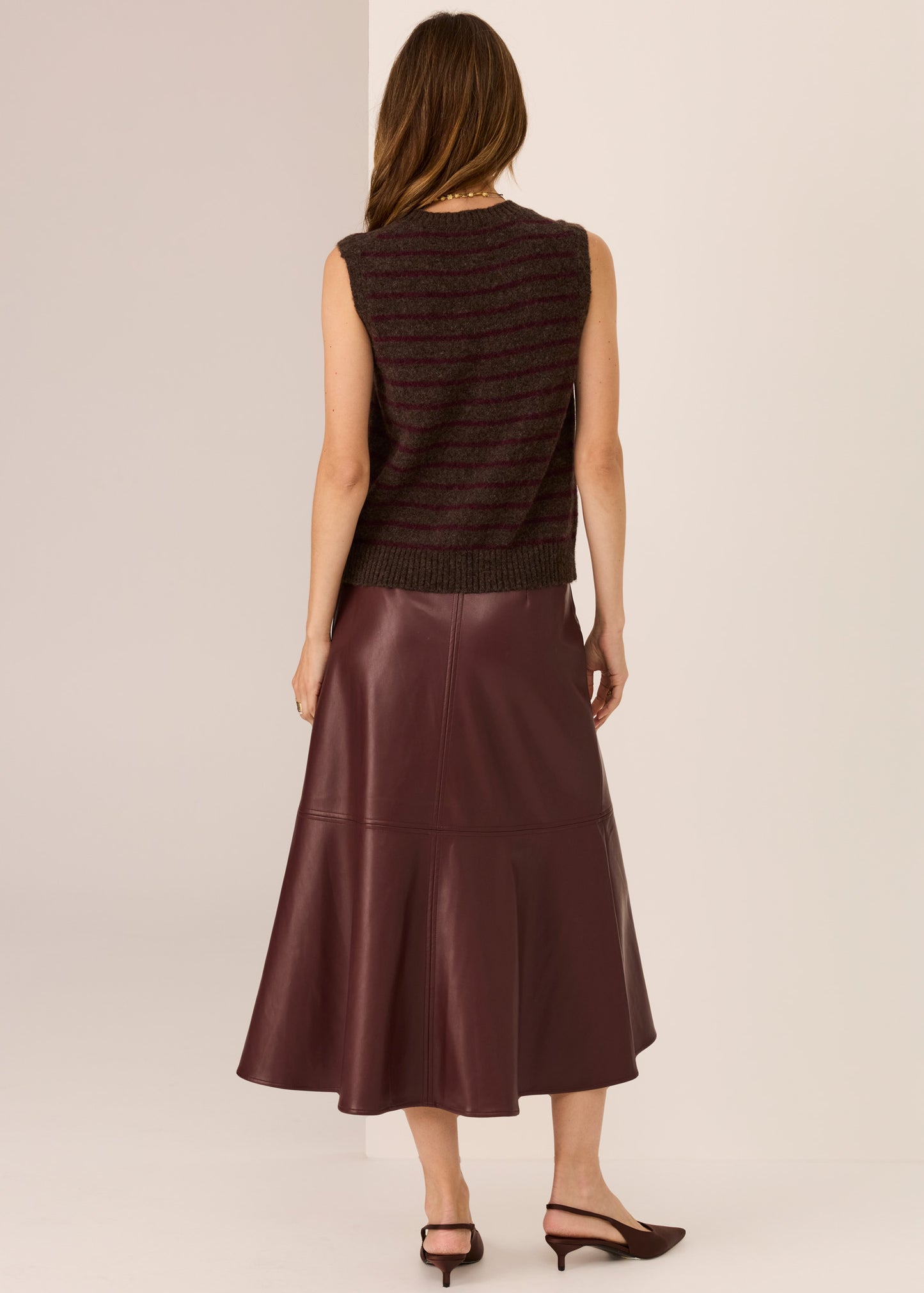 Carmel Striped Vest | Choc/Merlot