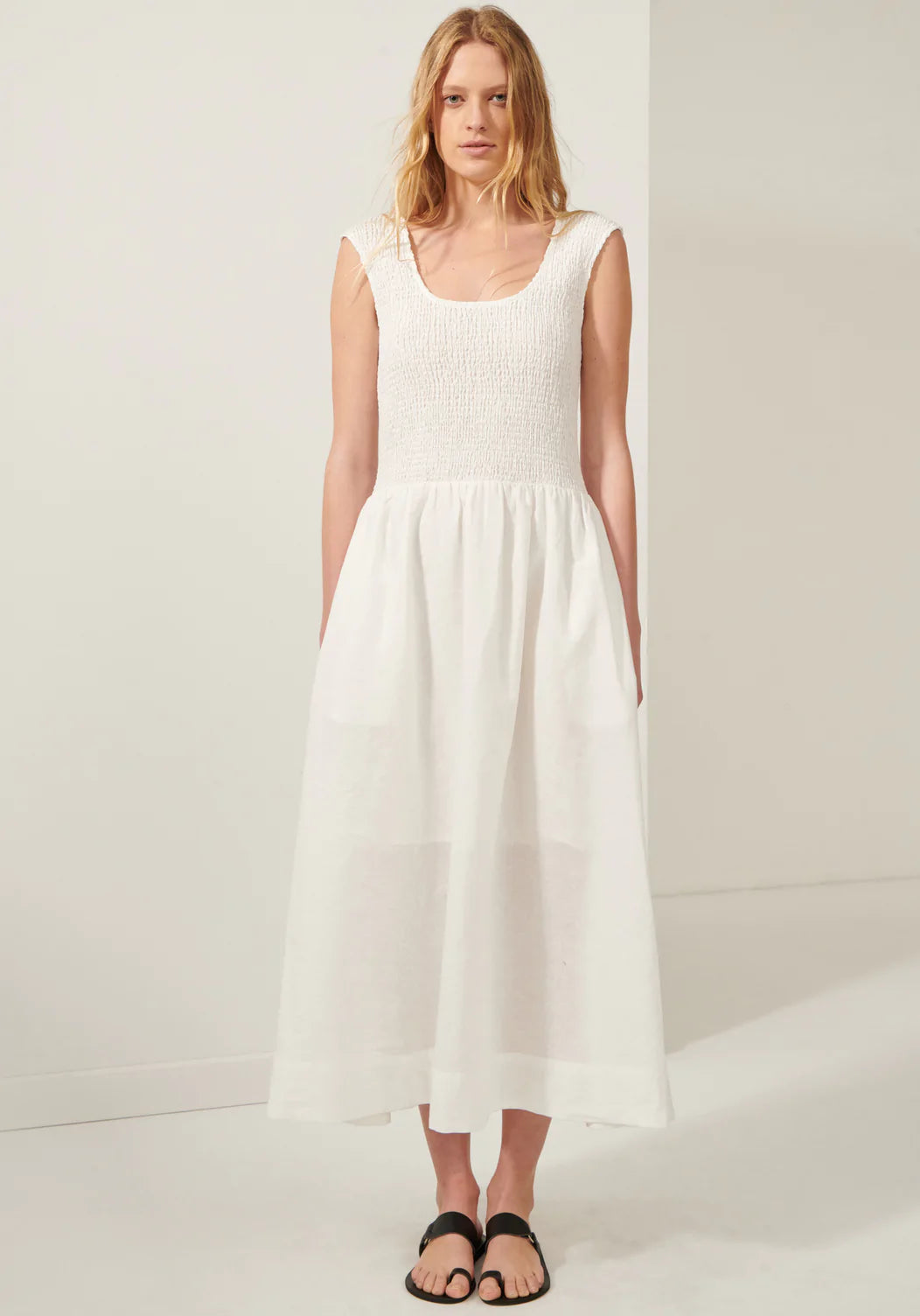 POL Ivy Shirred Dress | WHITE