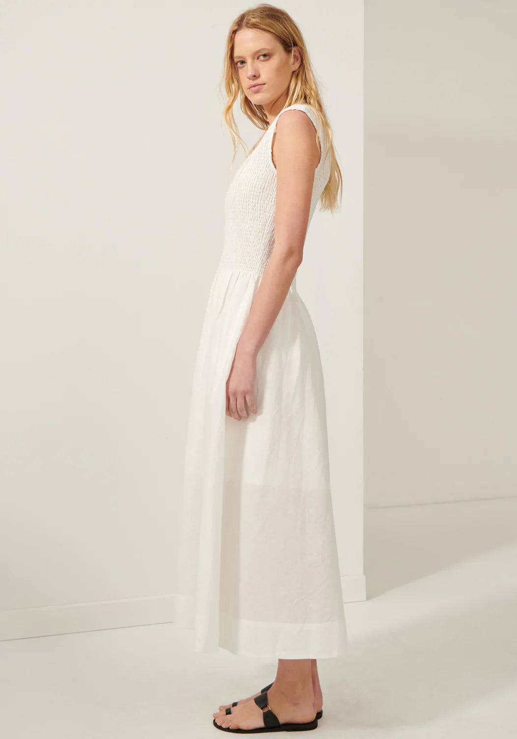 POL Ivy Shirred Dress | WHITE